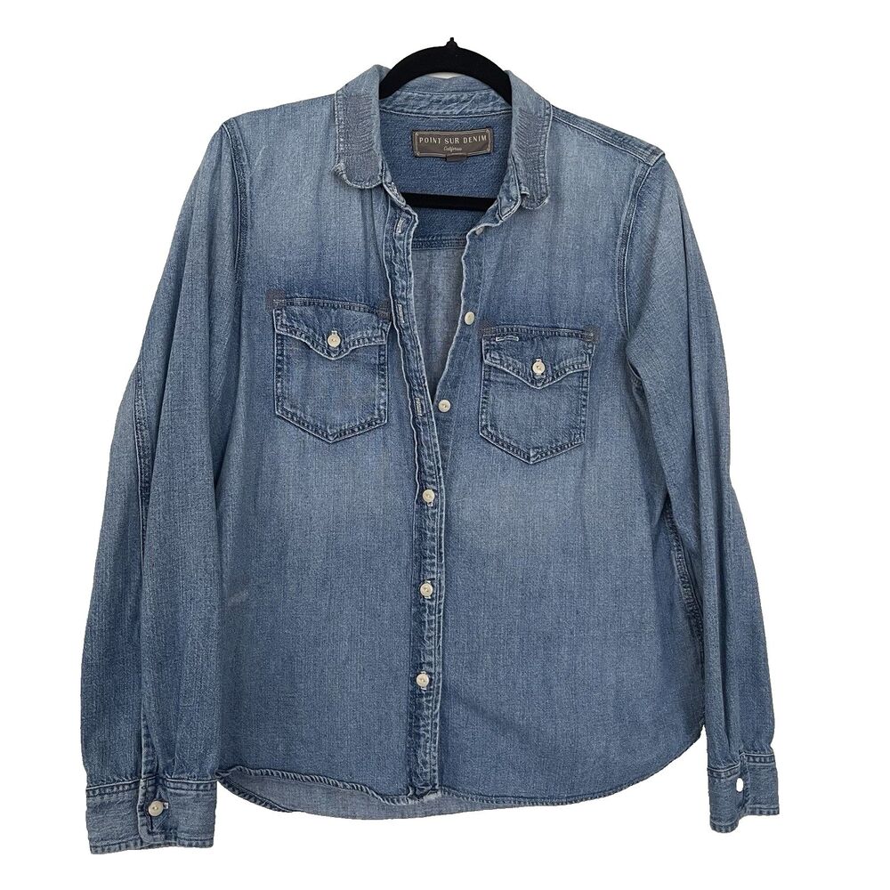 Point Sur Denim CA Women's Sz 10 Blue Button Up Shirt Long Sleeve Western Casual